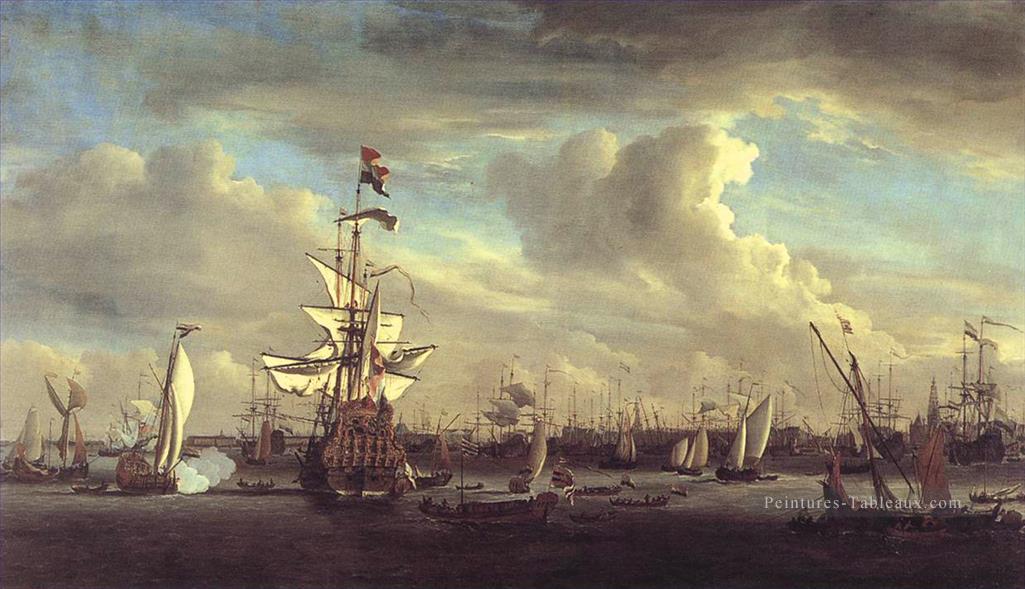 Willem van de Velde Le Gouden Leeuw avant la guerre des navires de guerre d’Amsterdam Peintures à l'huile